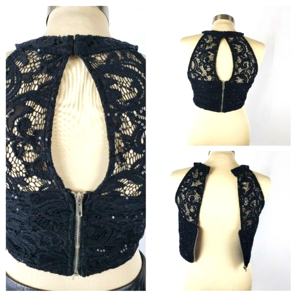 Speechless Black Floral Sequin Halter Top - Picture 8 of 13